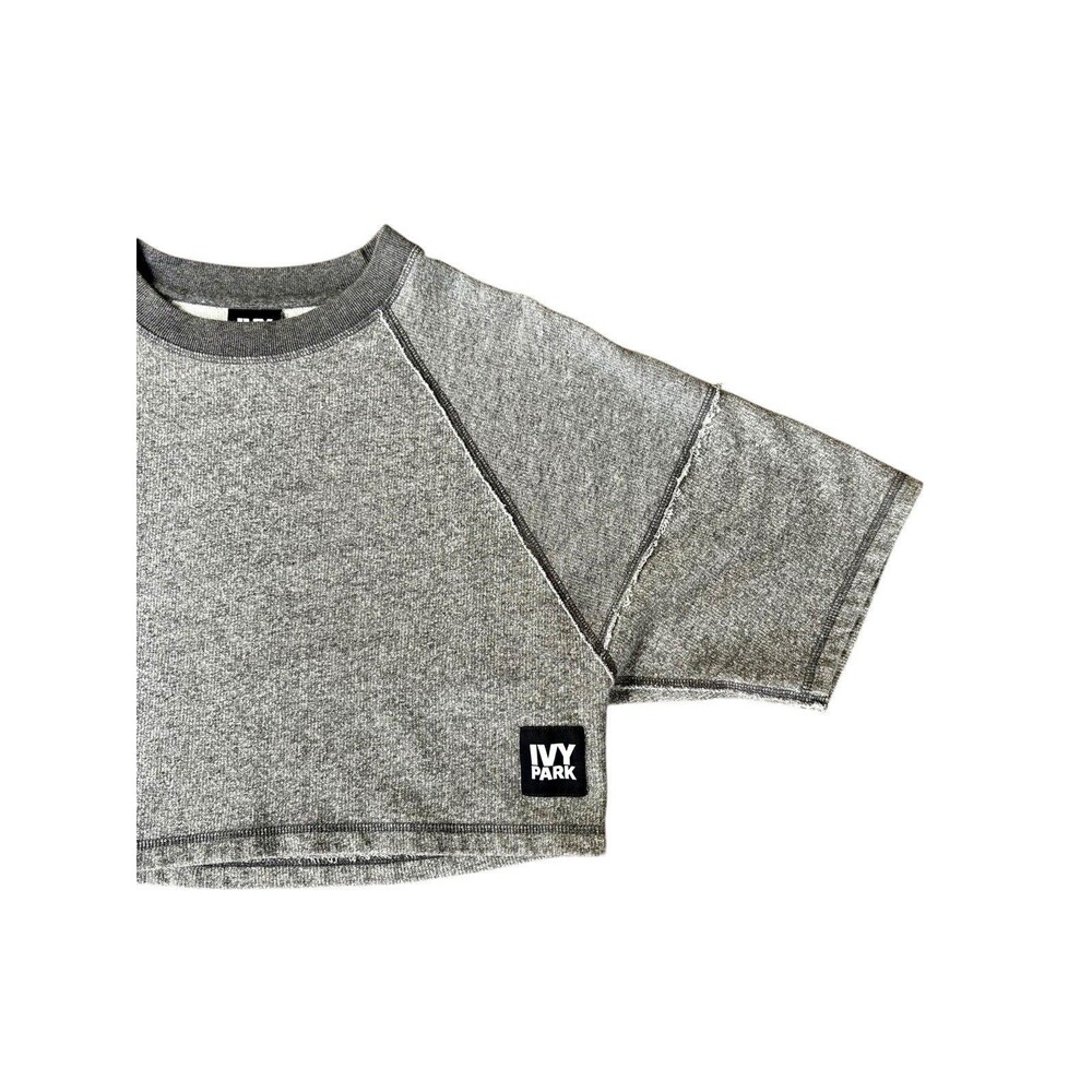 Ivy Park Womens L Gray Cropped Terry Raglan Sweatshirt Short Sleeve Pre-Owned